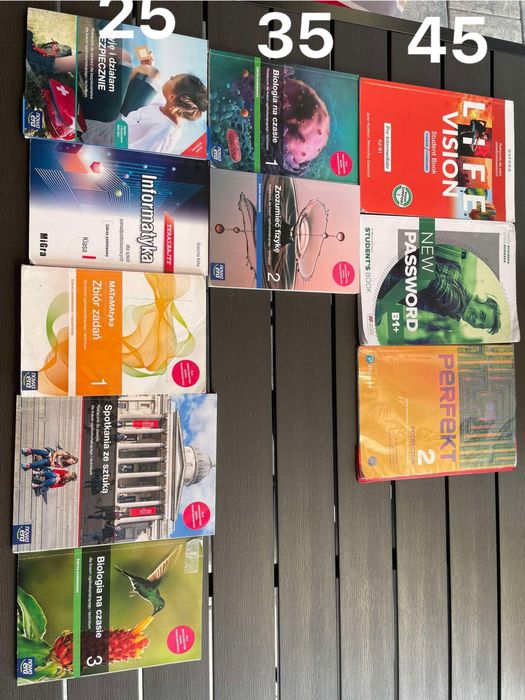 Podreczniki Szkoła średnia klasa 1, 2, 3 Matematyka Angielski Niemieck