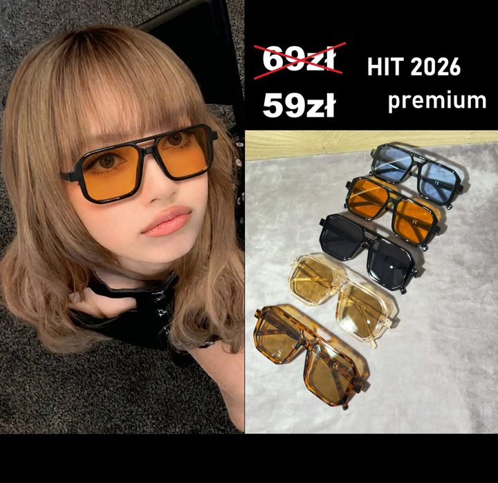 Okulary przeciwsłoneczne HIT 2026 !! czarne pomarańczowe niebieskie szkła