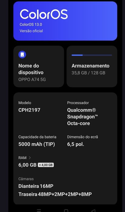 Telemóvel OPPO A74 5G