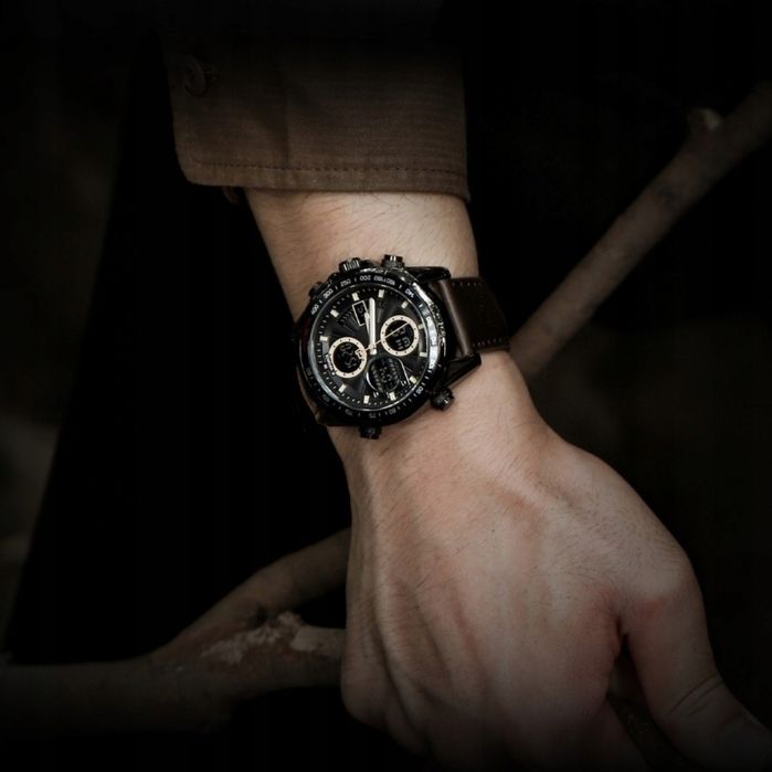 Zegarek Męski Tachometr Stoper Datownik Alarm