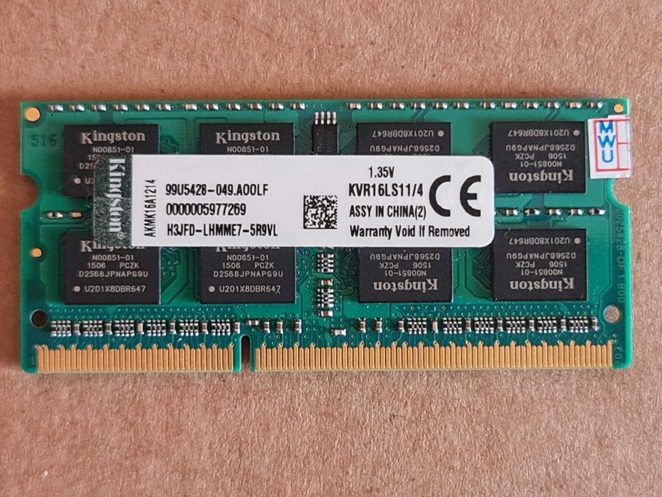 Оперативна пам'ять Kingston SODIMM DDR3L-1600 4Gb PC3-12800