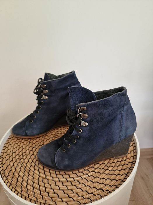 Botki/Buty skórzane na koturnie rozmiar 38