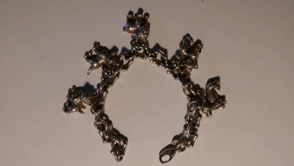 Bransoleta Tiffany&Co. , srebrna 925 , z miniaturami psów. Zamienię