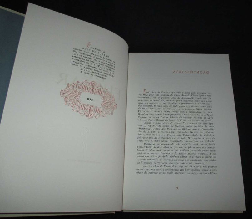 Livro Arte de Furtar João Abel Manta Numerado Capicua