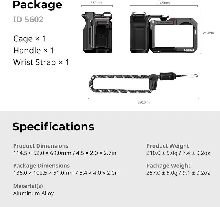 SmallRig 5602 zestaw ochronny uchwyty  DJI Osmo Action 5 Pro 4 3 etui