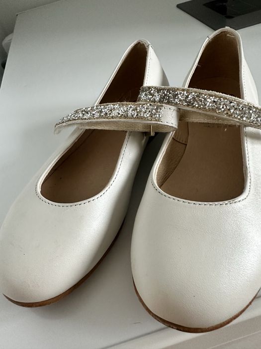 Skórzane balerynki białe, komunia/chrzest