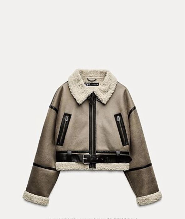 Дубленка Zara , авіатор, коротка коричневого кольору