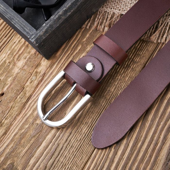 pasek damski skórzany brązowy 100 cm ze srebrną klamrą