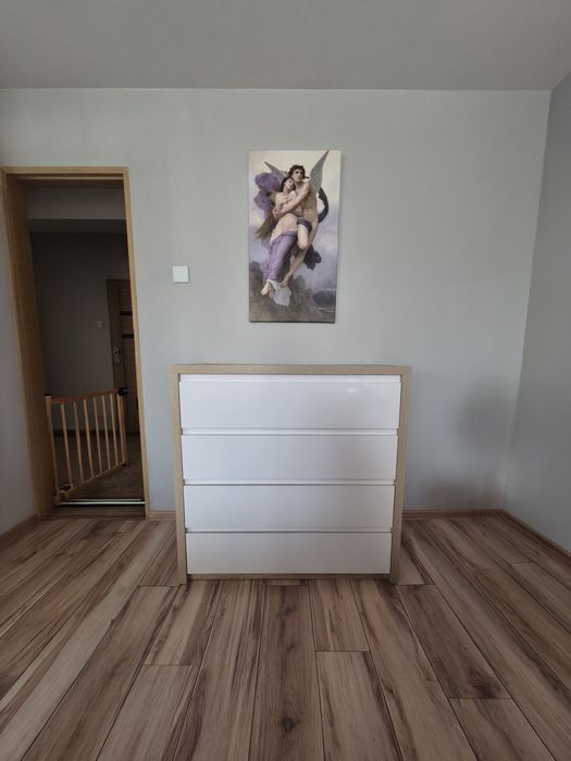 Meble sypialnia na wymiar | Komoda + 2 szafki | Biały połysk / Dąb