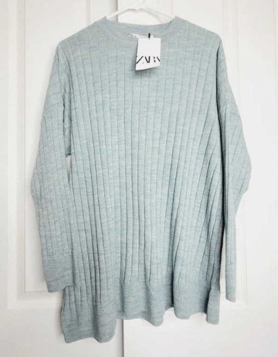Zara M L 38 40 sweter oversize wełna w składzie prążki melanż
