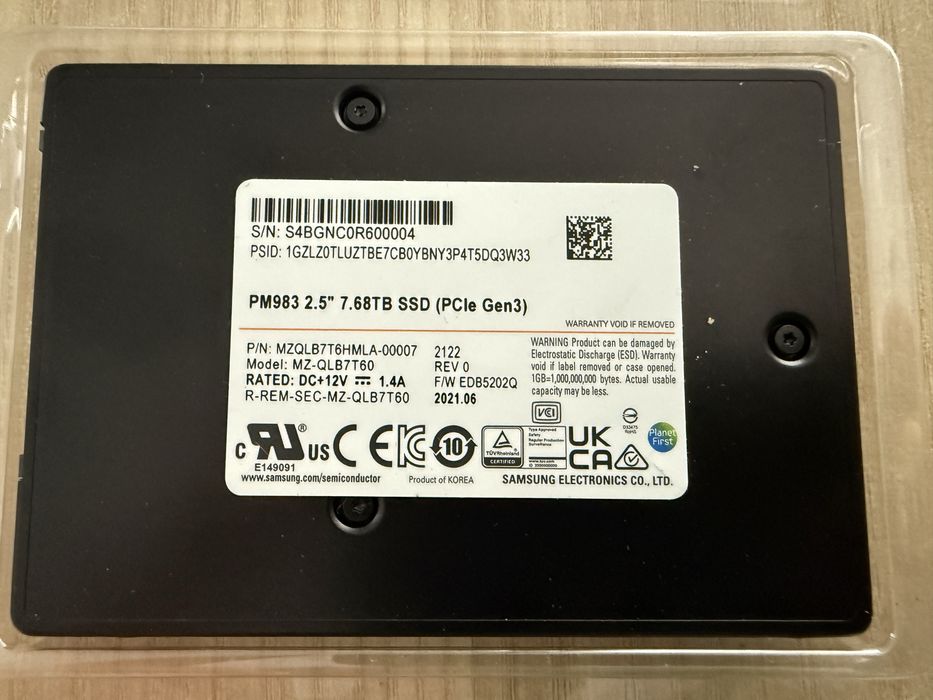 Uszkodzony Dysk SSD SAMSUNG PM983 2.5” 7.68TB PCIe Gen3