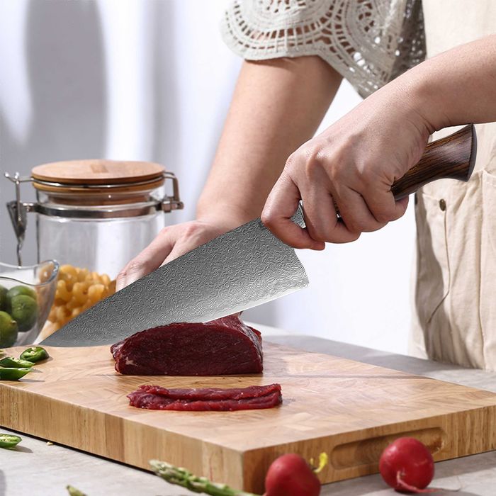 Profesjonalny Nóż Szefa Kuchni Stal Damasceńska Uchwyt Drewno, Kuty