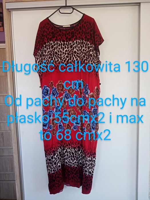 Letnia sukienka w kwiaty w panterkę plus size rozmiar 44 46 48