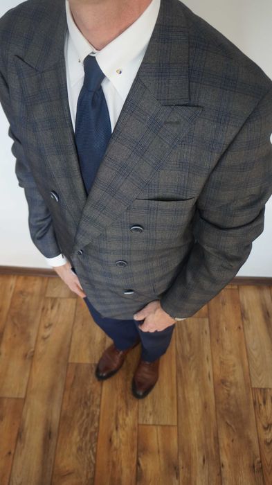 Marynarka dwurzędowa Pawo 176/108 Szary Grafit w Kratę Klasyczna