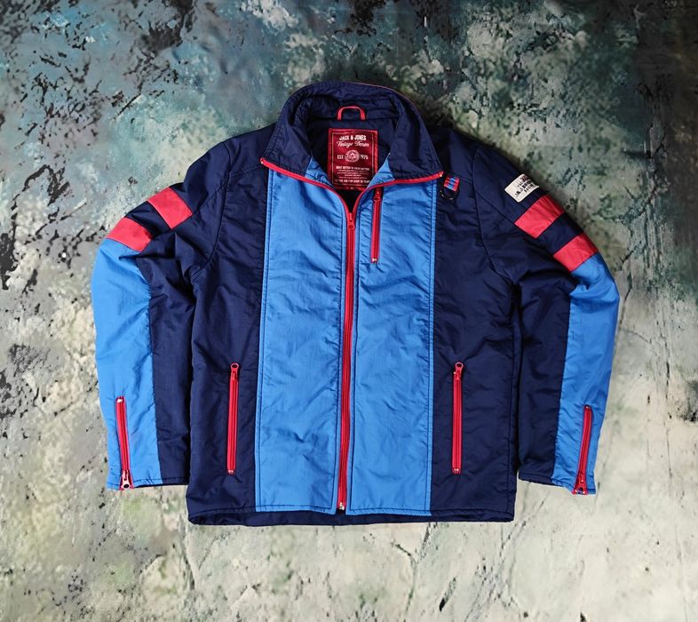 Jack & Jones M – Niebiesko-Czerwona Kurtka Vintage - Stylowa Perełka!