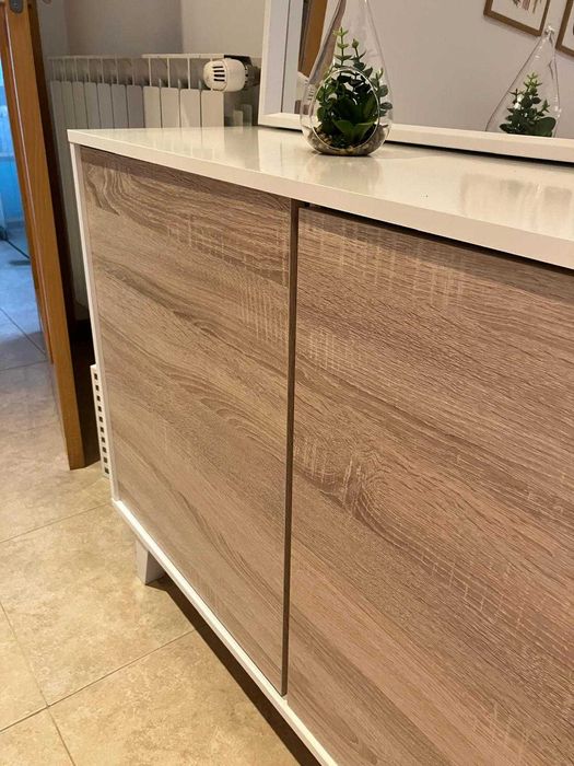 Aparador branco brilhante carvalho 3 portas puxadores invisiveis 154cm