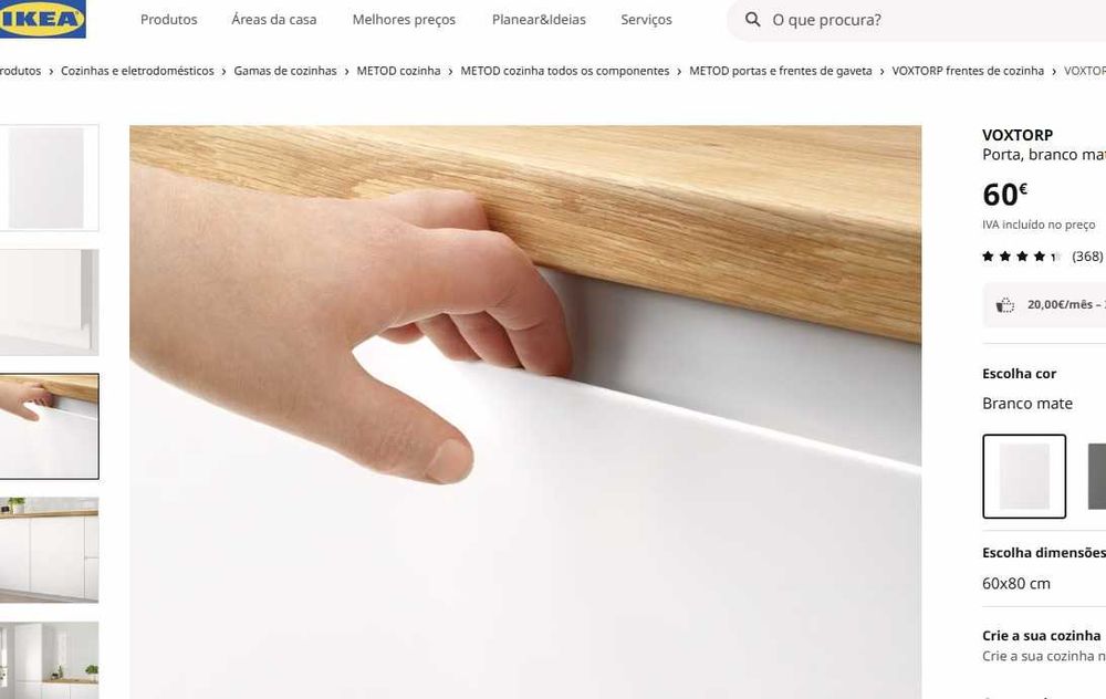 Porta Ikea Voxtorp 60x80cm para armários Metod. Branco mate.