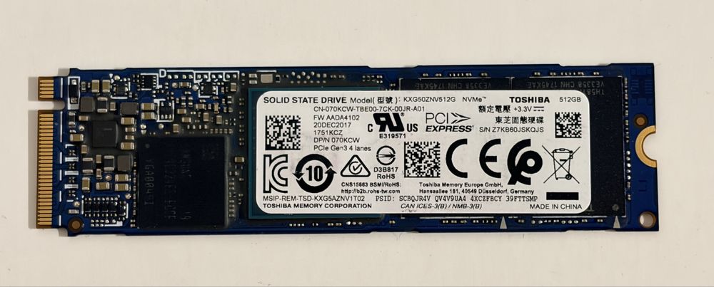Dysk Toshiba NVMe 512GB KXG50ZNV512G