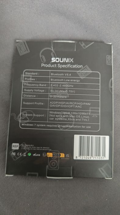 Adapter Bluetooth 5.4 USB do Komputera PC DONGLE SOUNIX WIRELESS