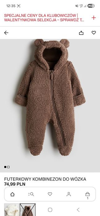 Kombinezon niemowlęcy H&M miś brązowy futerkowy zima  jesień