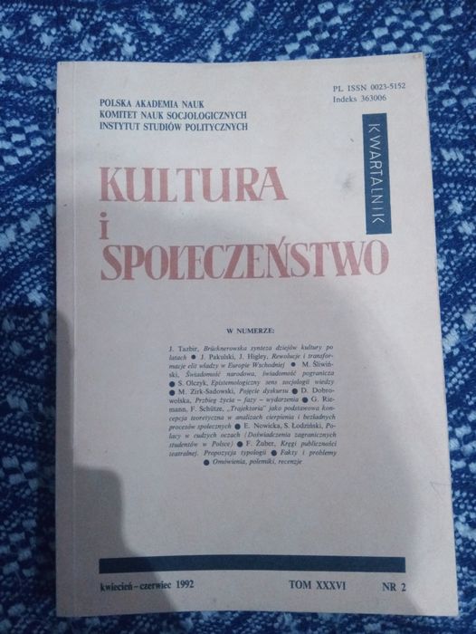 Kultura i społeczeństwo tom XXXVI