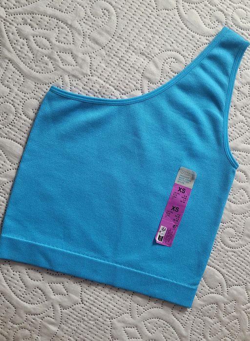 Nowy prążkowany asymetryczny top damski na jedno ramię nylon XS/S