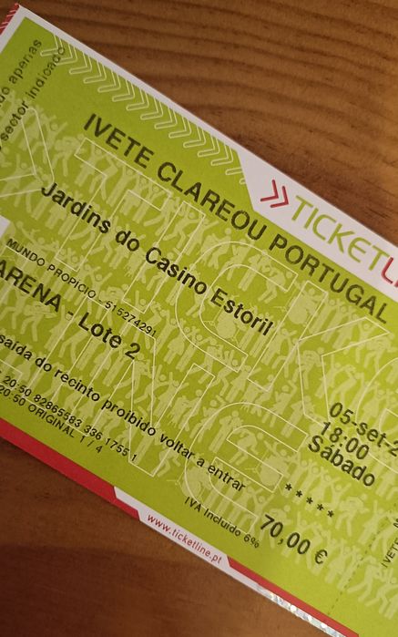 Bilhete Ivete Clareou Cascais 5 setembro