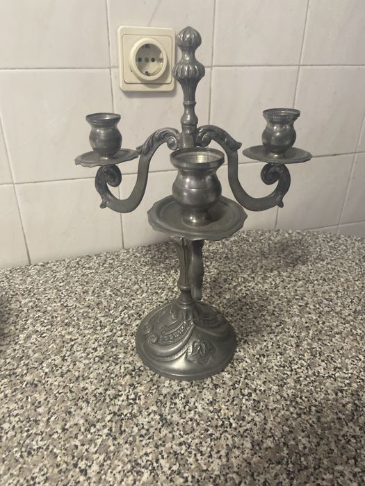 Castiçal estanho puro 95% novo