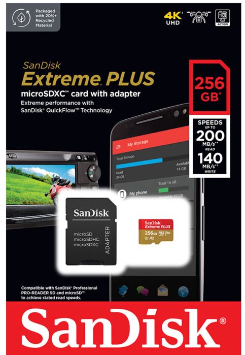 Karta pamięci SANDISK Extreme Plus microSDXC 256GB + Adapter NOWA!!!