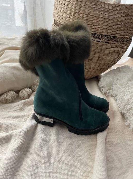 Eleganckie botki z lisem skóra naturalna kolory