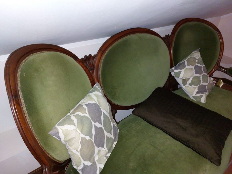 Sofá canapé veludo verde antigo