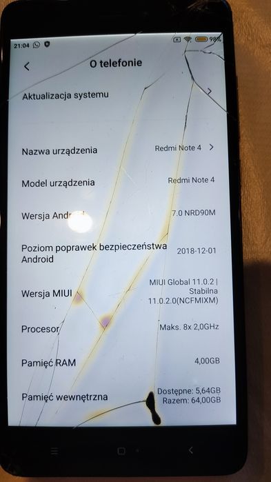 Telefon Xiaomi Redmi Note 4  4/64GB  USZKODZONY