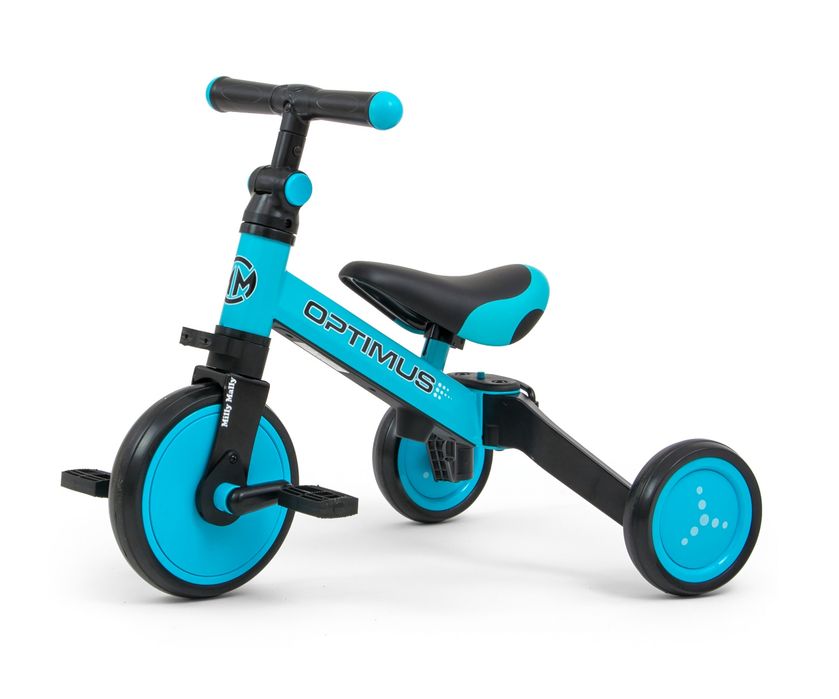 Rowerek 3w1 Optimus Blue Milly Mally Drażdżek Trójkołowiec Dla Dzieci Do Nauki Jazdy Wysoki Komfort