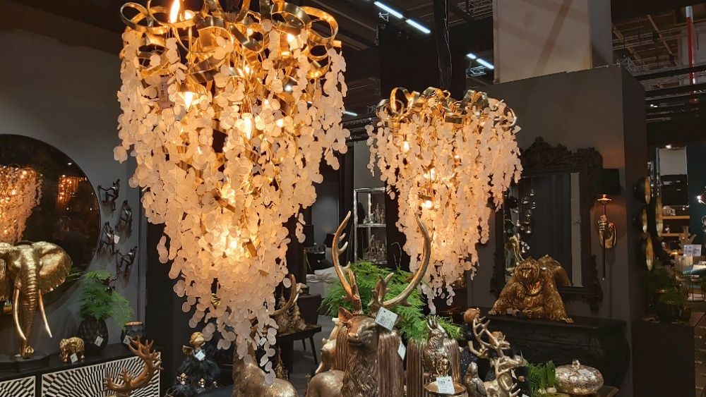 Luksusowy Żyrandol z metaloplastyką kamienie jubilerskie styl Glamour