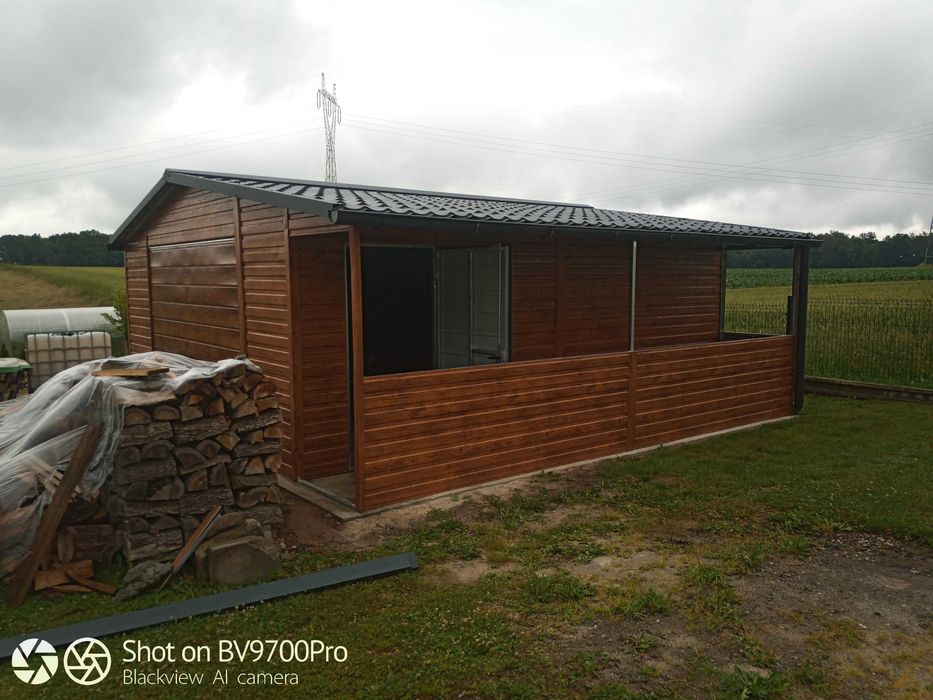 drewnopodobny garaż z zadaszeniem 5x6 6x6 profil zamknięty rynny