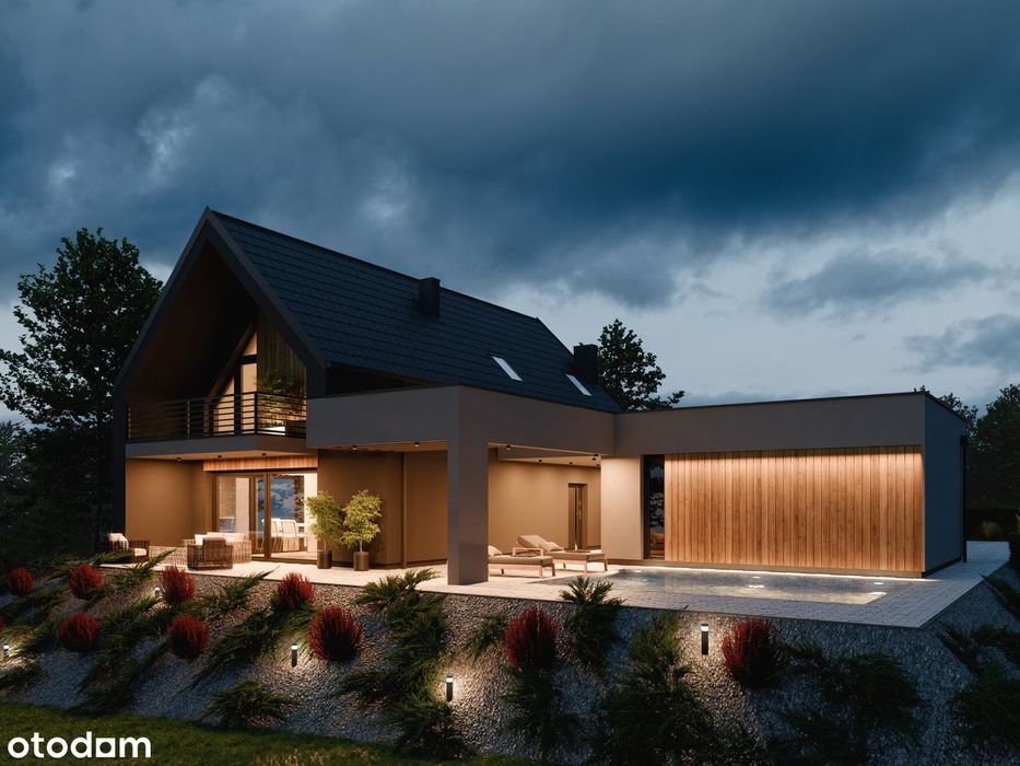 Wolnostojący dom jednorodzinny o wyjątkowej formie. Stan surowy.