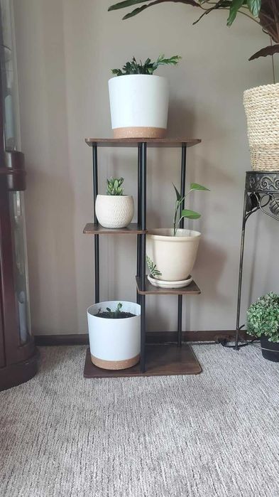 Kwietnik stojak na kwiaty drewniany narożny z 4 poziomami 78 cm