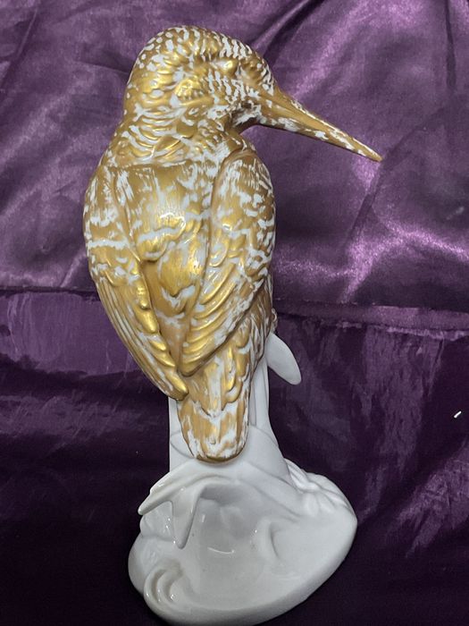 Ave kingfisher vista alegre pintura manual porcelana 17 cm