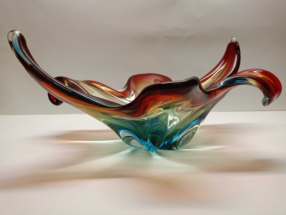 Murano szkło artystyczne Patera burgund, błękit