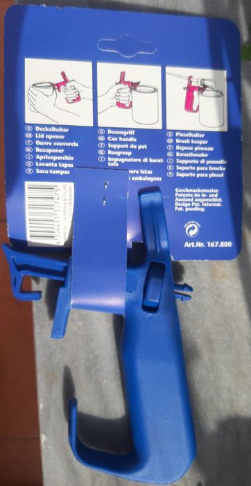 Abridor de latas de tinta com suporte para pincel