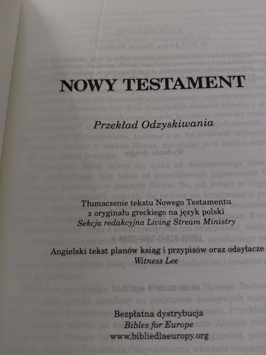 Nowy Testament przekład odzyskania
