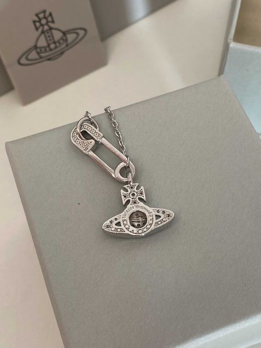 Кулон Vivienne Westwood Safety Pin 925, підвіска на ланцюжку, сріблястий кулон зі стразами