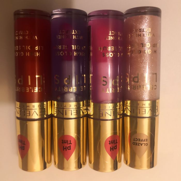 Eveline Celebrity Lips olejek do ust z ekstraktem z miodu Nowy 01, 02, 03, 04