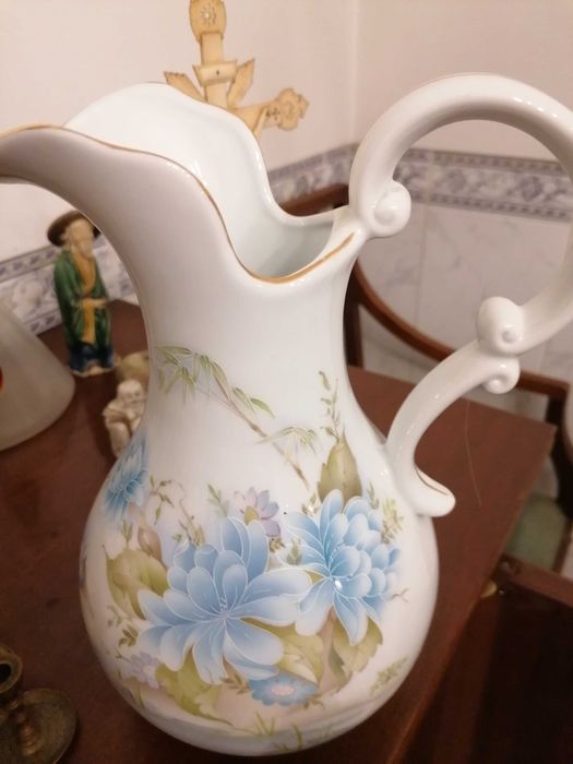 Jarro / Jarra de Porcelana Vintage Ben Capper Ltd - Flores e Ouro