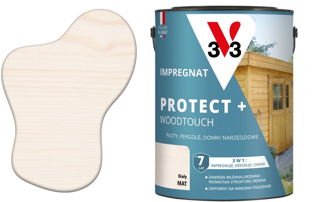 V33 Impregnat do drewna Protect + Woodtouch Biały 4,5L 3w1 Impregnuje,