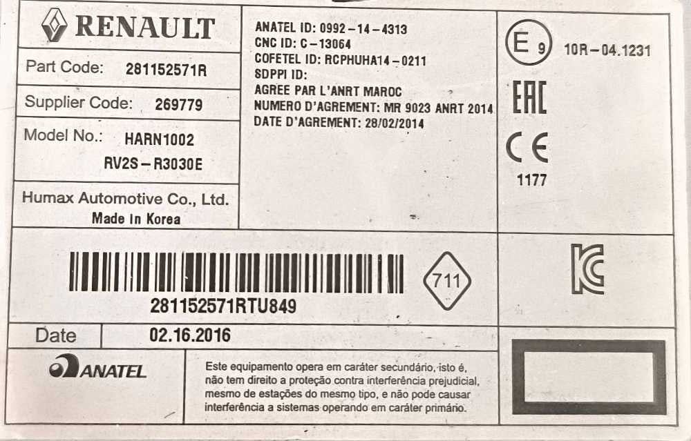 Rádio / Auto Rádio 281152571R - RENAULT CLIO IV