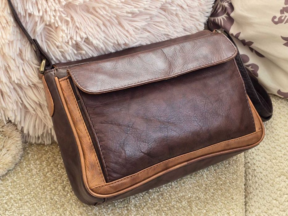 Сумка крос-боді шкіряна комбінована на три відділення