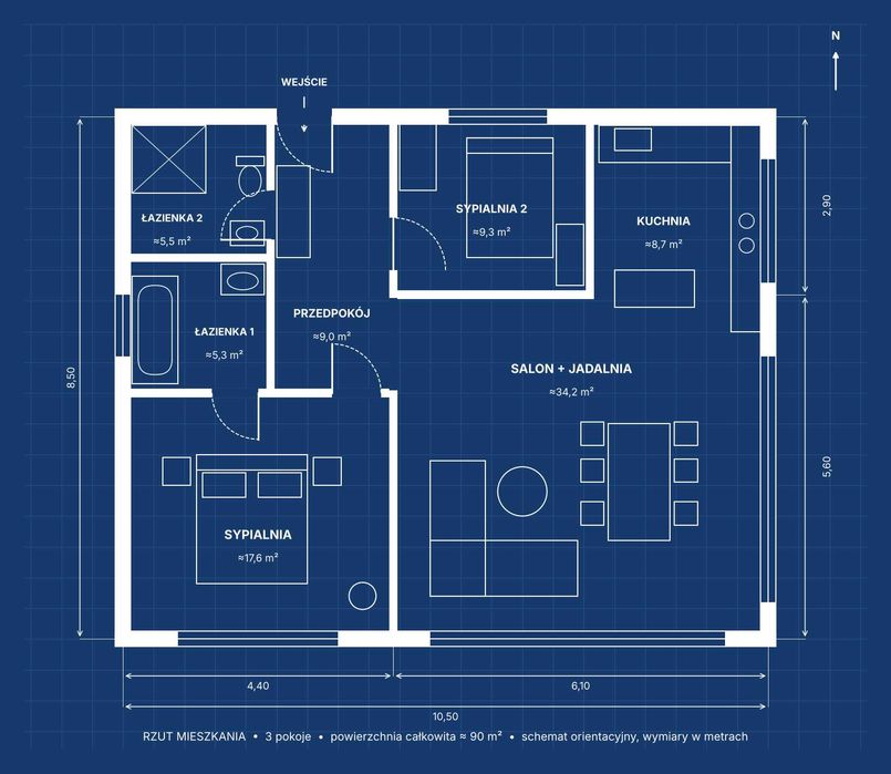 3 pokoje 97 m², Wilanów