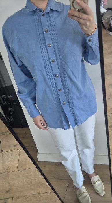 Koszula elegancka wizytowa niebieska shirt blue do pracy made in Austr