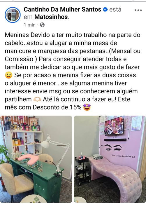 Rent manicure table and eyelash extension station